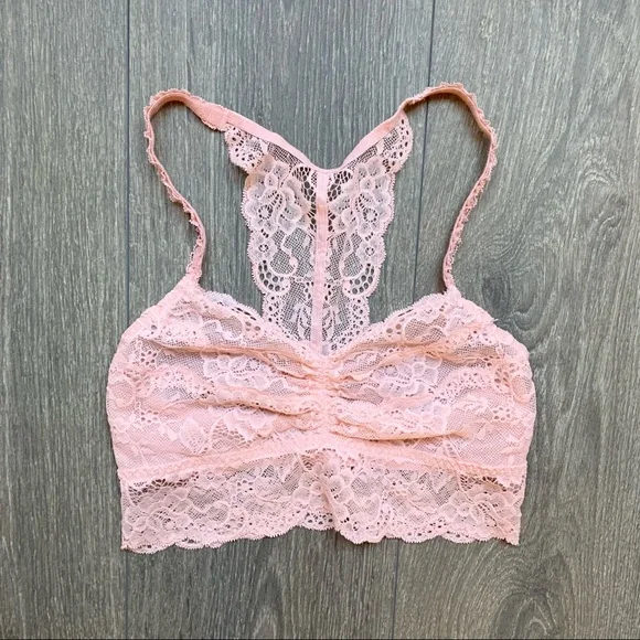 PINK Victoria's Secret Racer Back Lace Bralette Pink Size Small - Picture 3 of 6